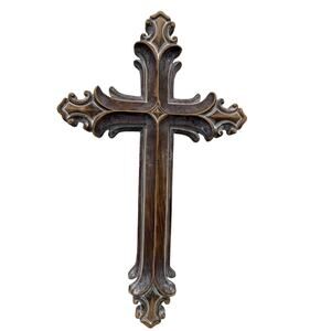 Brown Wall Cross MDF Carved Design Farmhouse Christian Decor 12” x 8”
